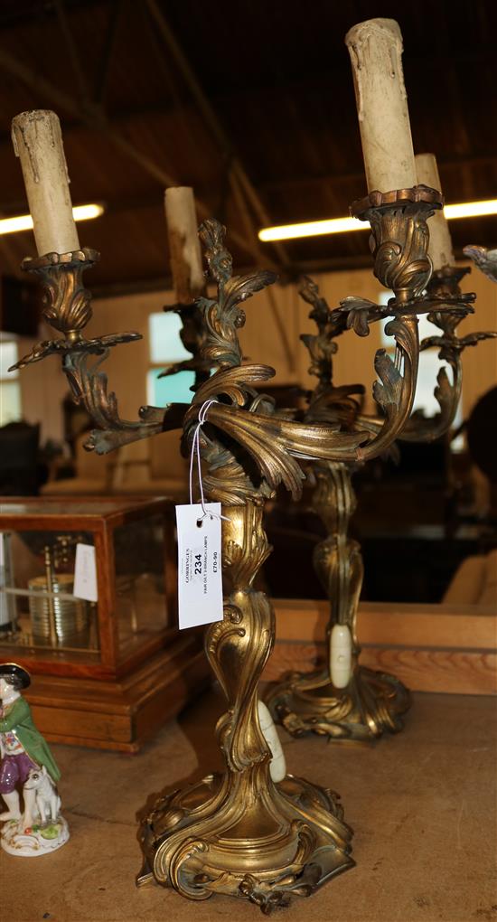 Pair gilt 2-branch lamps